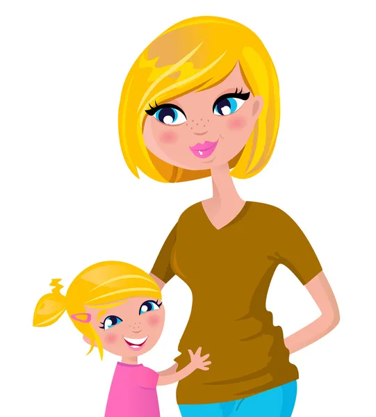 Cute blond mother and daughter isolated on white — Stock Vector