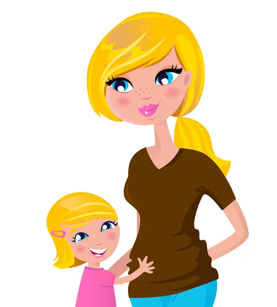 Niedliche blonde Mutter mit Tochter - isoliert auf weiß — Stockvektor
