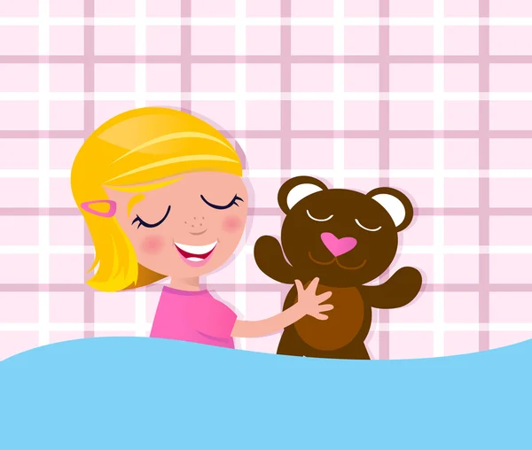 Rêves doux : Petit enfant endormi avec ours en peluche — Image vectorielle