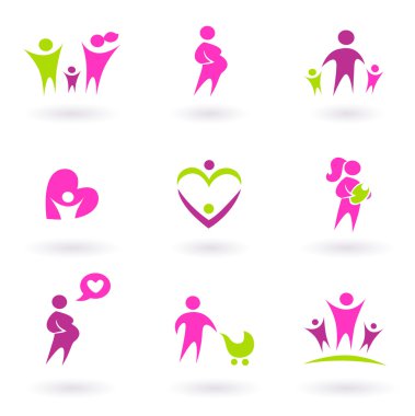 Maternity, pregnancy and health icons isolated on white - pink, clipart