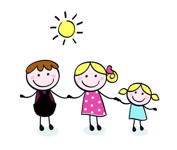 Famille Doodle - mère, père et enfant isolés sur blanc — Image vectorielle