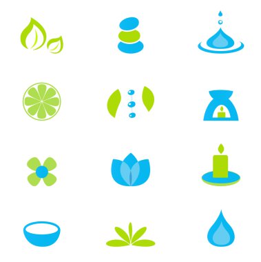 Wellness zen natural and spa icons and elements - green & blue clipart