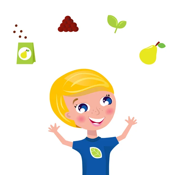 Jolie jonglerie jardinière - icônes & éléments végétaux et fruits verts — Image vectorielle