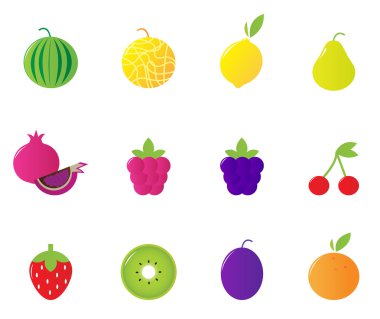 Juicy Fruit Icons Set isolated on white clipart