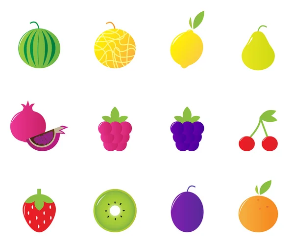 Saftig frukt ikoner set isolerad på vit — Stock vektor