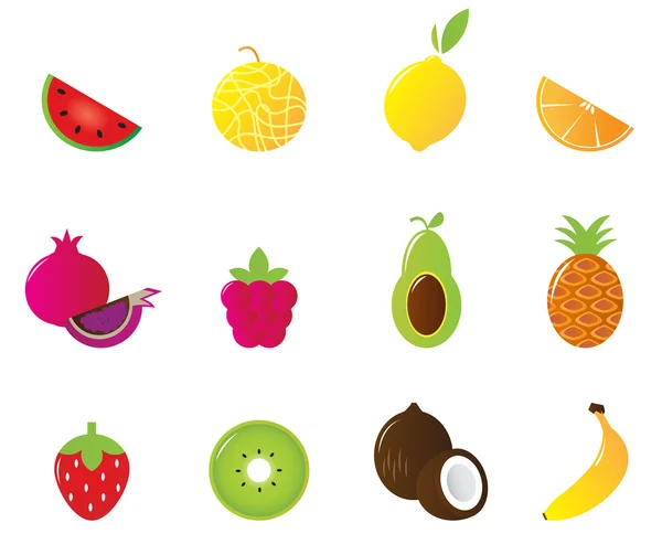Juicy Fruit Icons Set isolated on white — Stock Vector