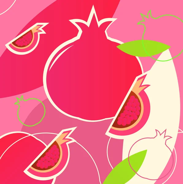 Wild fresh Pomegranate fruit summer background - pink, white, gr — Stock Vector