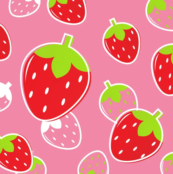 Verse aardbeien Fruit patroon of achtergrond: roze & rood — Stockvector