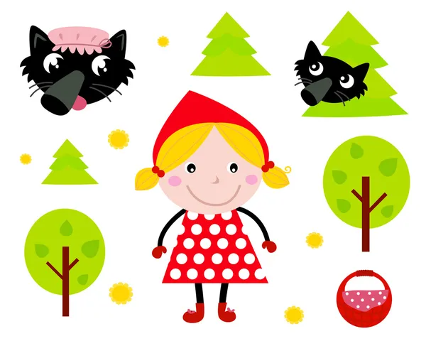 Little Red Riding Hood & Black Wolf coleção de ícones —  Vetores de Stock
