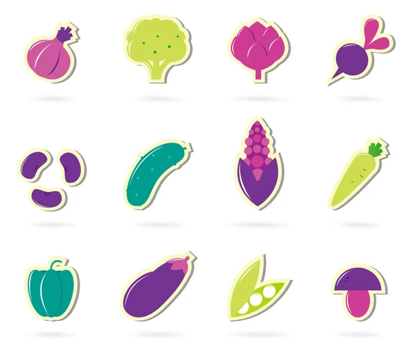 Stylisé rétro Légumes icônes - isolé sur blanc (rose & gree — Image vectorielle