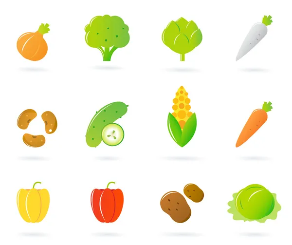 Colección de iconos de alimentos vegetales aislados en blanco — Vector de stock