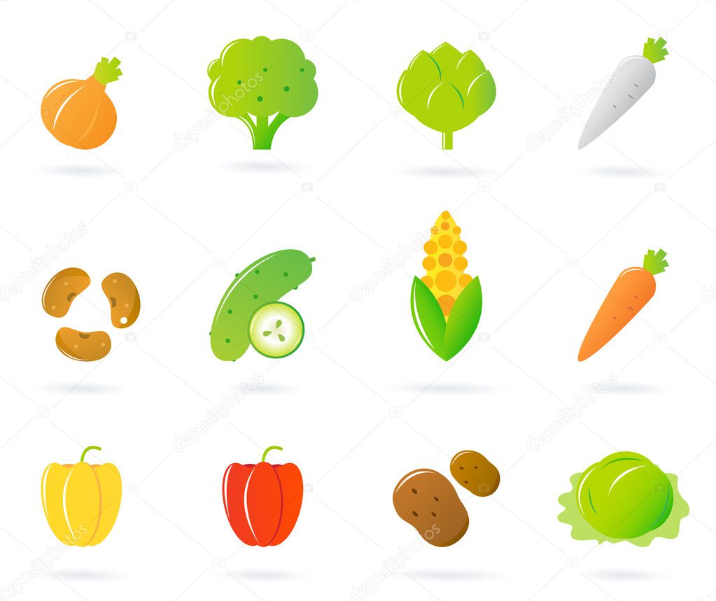 Vegetable food icons collection isolated on white
