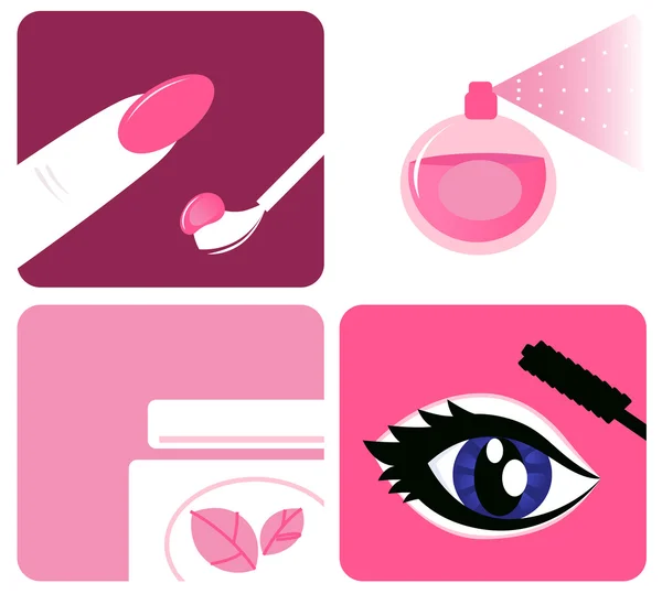 Schönheits-, Kosmetik- und Make-up-Ikonen isoliert auf Weiß — Stockvektor