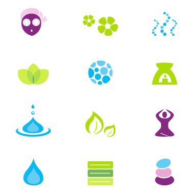 Wellness, spa and nature vector icons isolated on white clipart