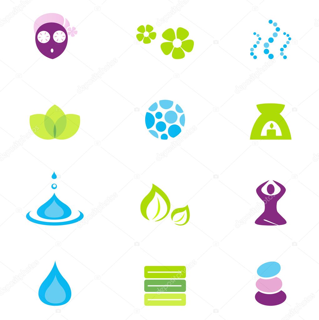 Wellness, spa and nature vector icons isolated on white