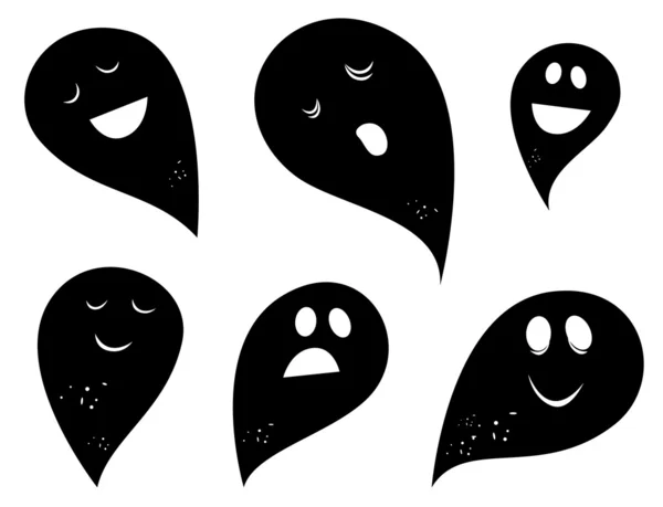 Ghost fekete sziluettek elszigetelt fehér background — Stock Vector
