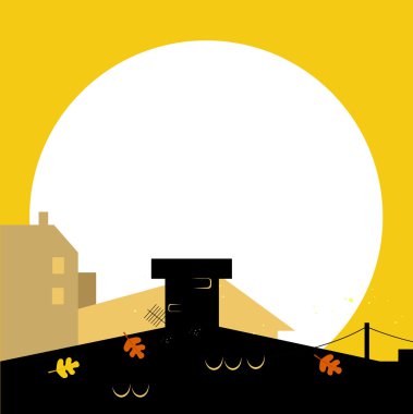 gün batımı - vektör arka plan ile sonbahar kasaba siyah wilhouette