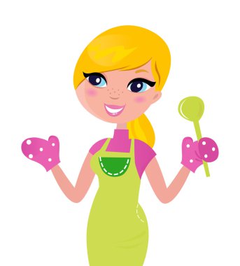 Cooking Mother preparing healthy green food. clipart