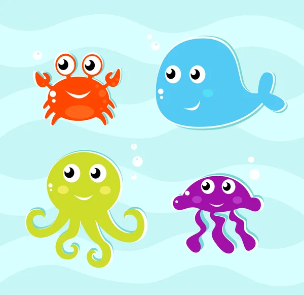 Cute water animals icons collection. — Stock Vector