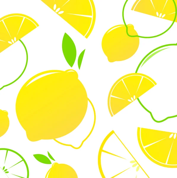 레몬 슬라이스 벡터 복고풍 배경 또는 패턴-노란색 & 화이트 — 스톡 벡터