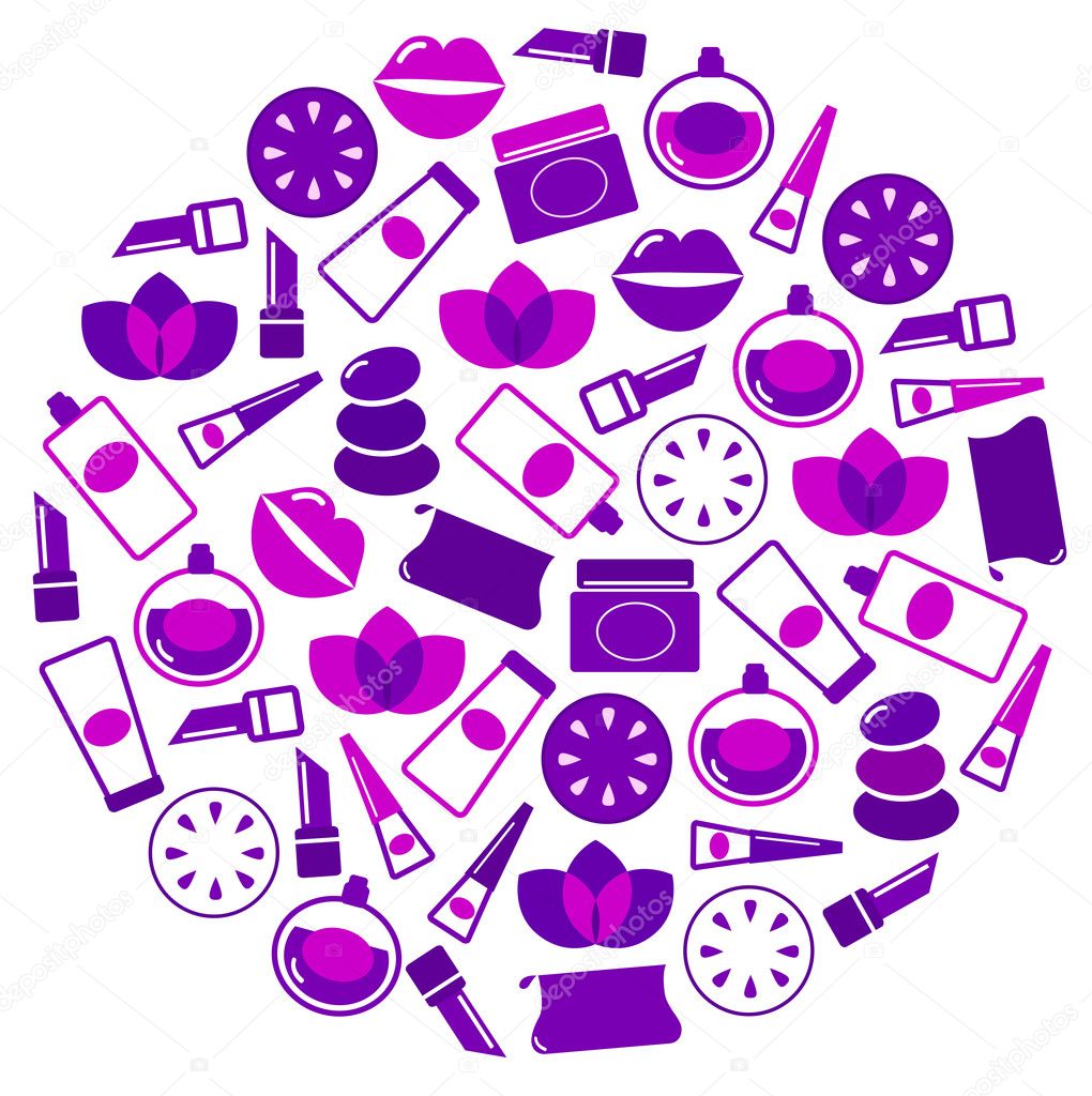 Cosmetics icons in circle isolated on white - purple