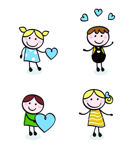Doodle retro stitch kids with love icons. — Stock Vector
