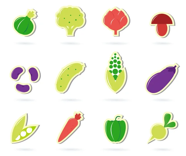 Vegetabiliska livsmedel retro ikoner collection. — Stock vektor