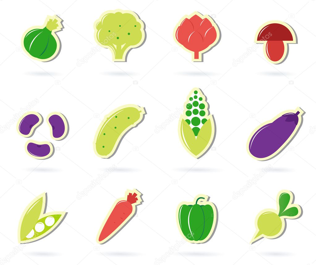 Vegetable food retro icons collection.