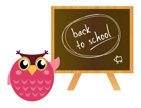 Coruja rosa mostrando "de volta à escola " — Vetor de Stock