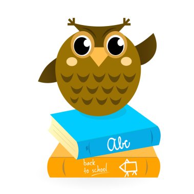 Cartoon Owl with books isolated on white. clipart