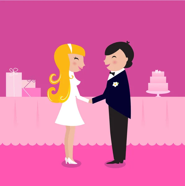 Bruiloft partij: schattig bruid en bruidegom. — Stockvector