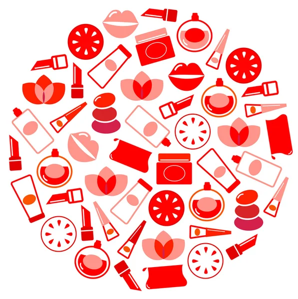 Iconos de bienestar y cosméticos círculo aislado en blanco (rojo  ) — Archivo Imágenes Vectoriales