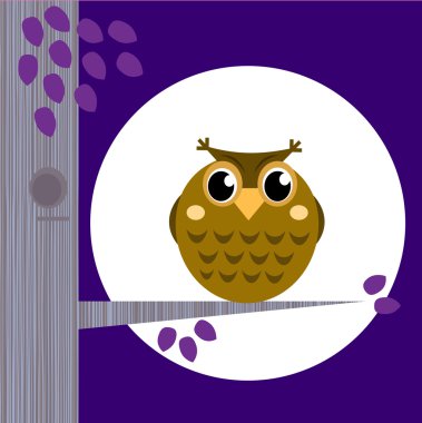 Cute Halloween Owl on Tree Branch with full moon behind clipart