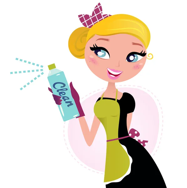 Hausfrau - französisch retro magd mit reinigungsspray. — Stockvektor