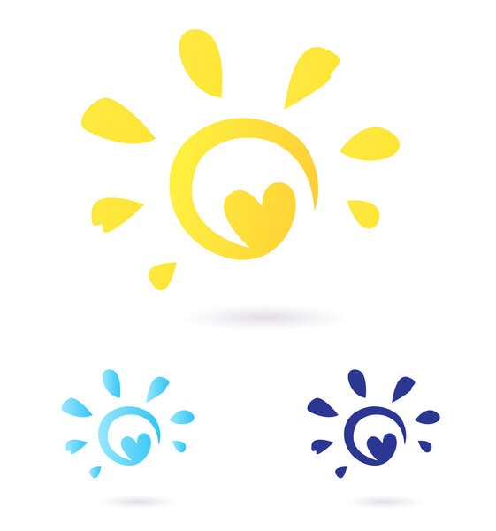 Abstract vector Sun icon with Heart - yellow & blue, isolated o
