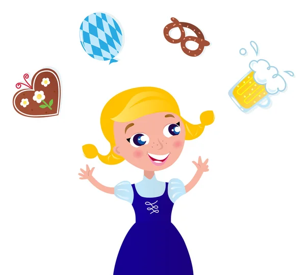 Cute Octoberfest Girl in traditional Clothes - icons. — Stock Vector