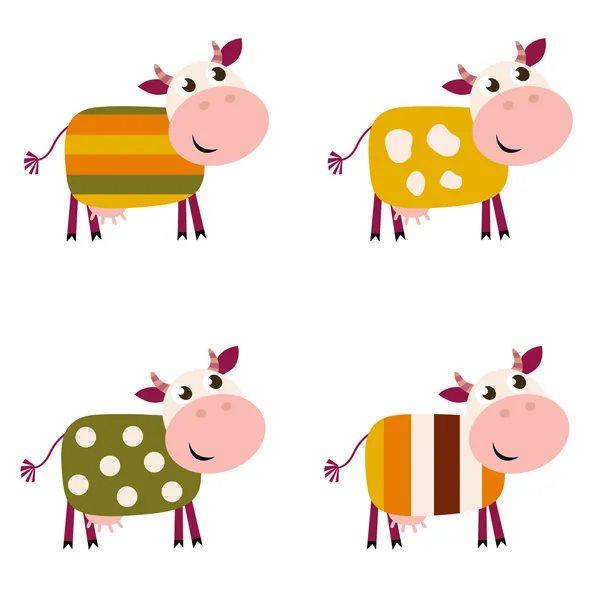 Mignon motif de couleur Vaches collection isolé sur fond blanc — Image vectorielle
