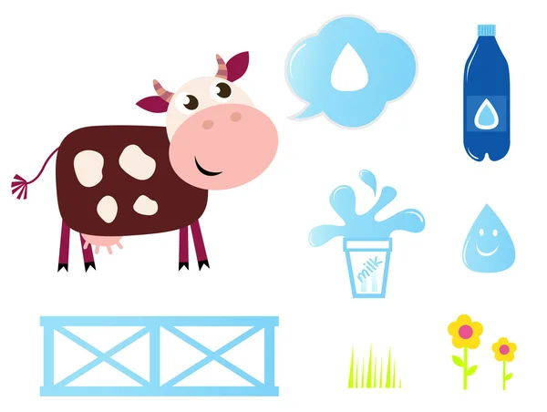Ko-, mjölk- och mejeriprodukter ikoner collection isolerad på vit — Stock vektor