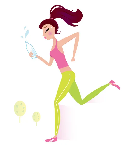 慢跑或运行健康女人带瓶水 — 图库矢量图片