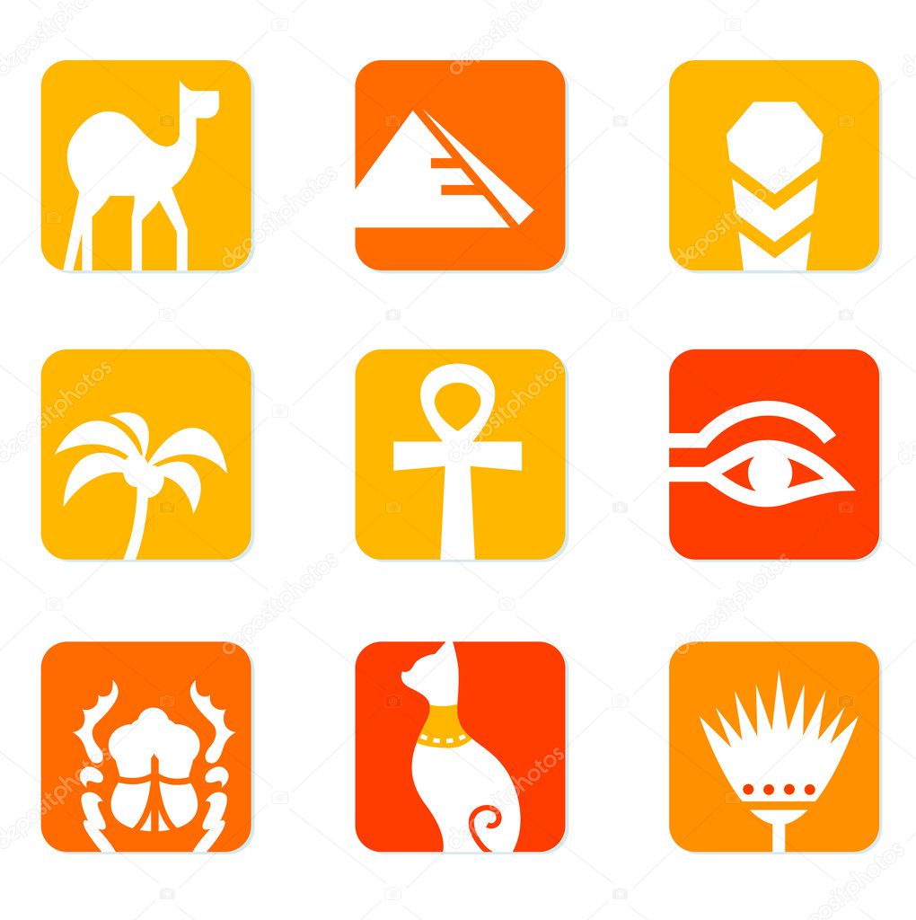 Egypt icons and design elements block isolated on white ( orange