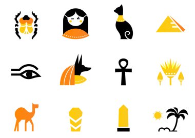 Egypt icons and design elements isolated on white ( back and ora clipart