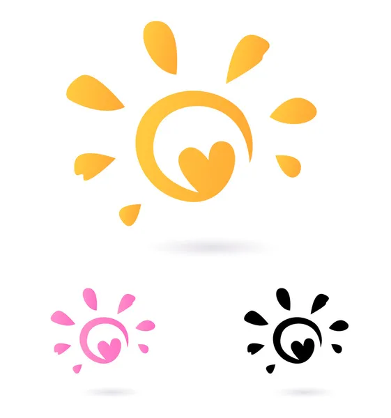 Icona astratta del sole vettoriale con cuore - arancione e rosa, isolato o — Vettoriale Stock
