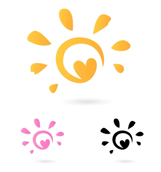 Vector abstracto icono del sol con el corazón - naranja y rosa, aislado o Gráficos Vectoriales