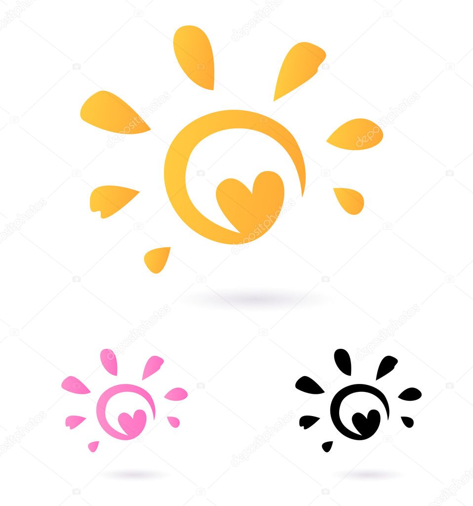 Abstract vector Sun icon with Heart - orange & pink, isolated o