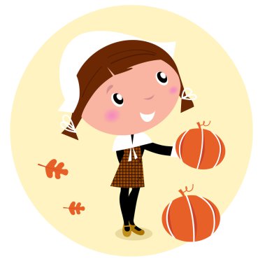 Thanksgiving day, Harvest - Pilgrim Child with pumpkin head clipart