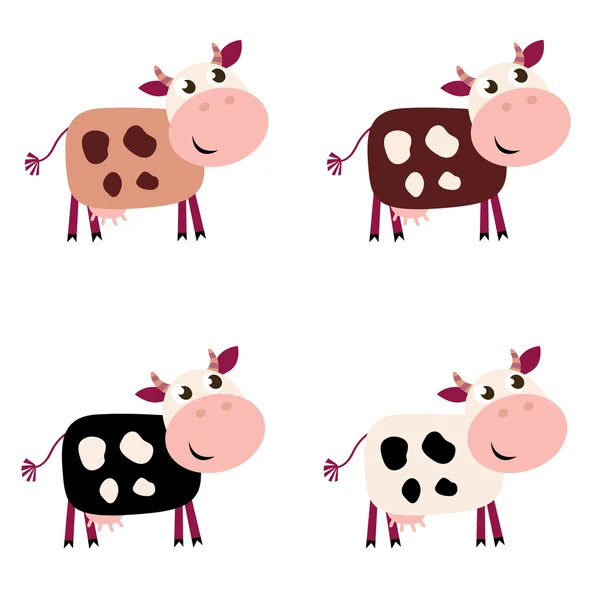 Mignon ensemble de vache en 4 couleurs différentes isolé sur fond blanc — Image vectorielle