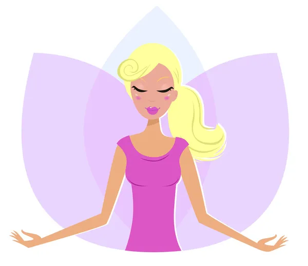 Yoga meditando mulher em flor de lótus . —  Vetores de Stock