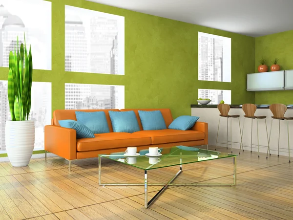 Deel van de moderne woonkamer in groene kleur — Stockfoto