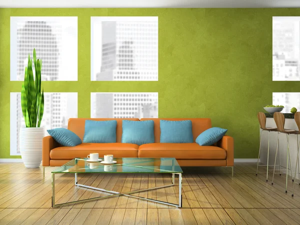 绿色现代客厅的一部分 — 图库照片