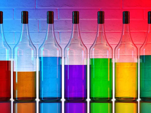 Conjunto das diferentes garrafas no bar — Fotografia de Stock